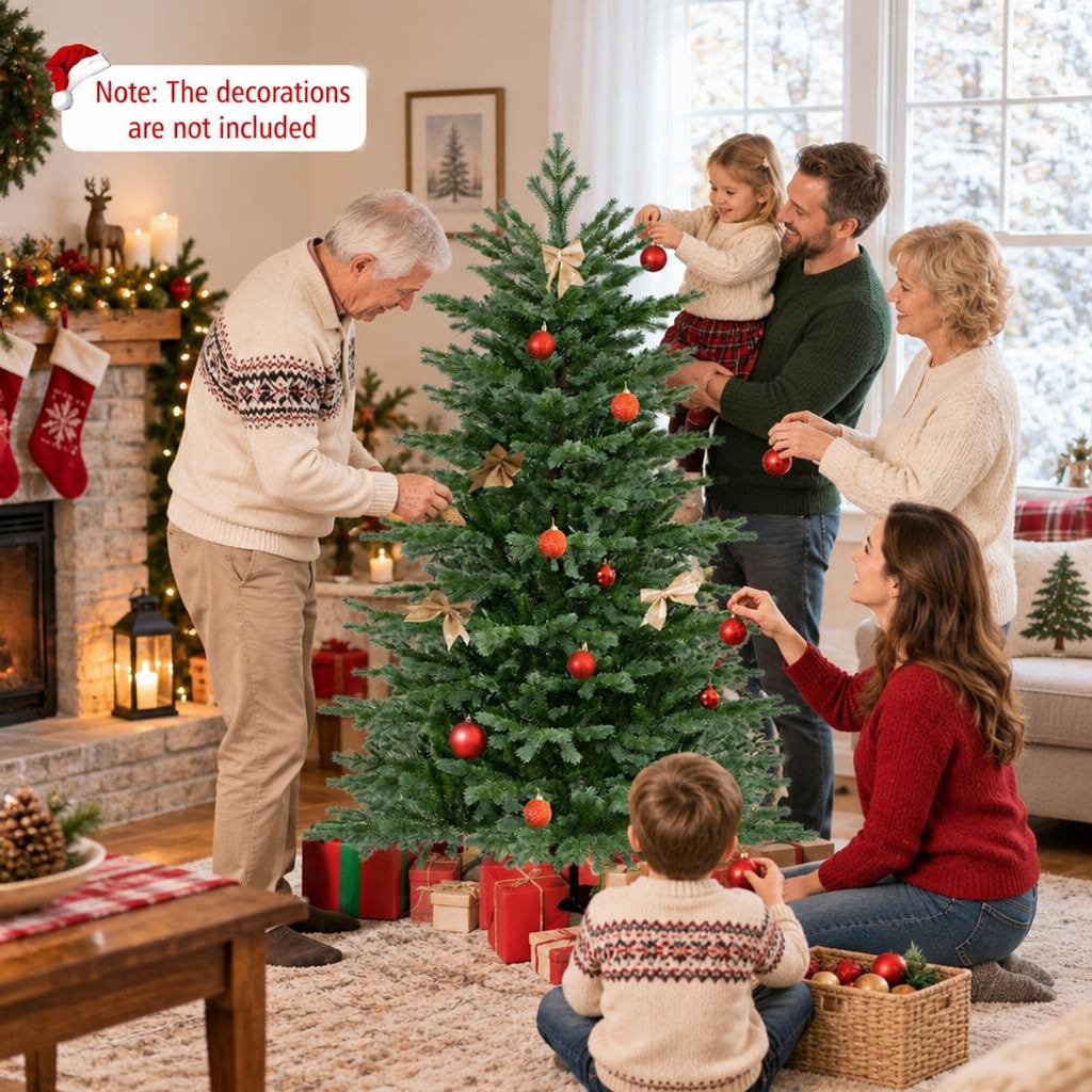 Airfind 6 Feet Artificial Christmas Tree with 2116 Lush PVC Branch Tips and 300 Warm White LED Lights, PVC PE Metal Frame, Green