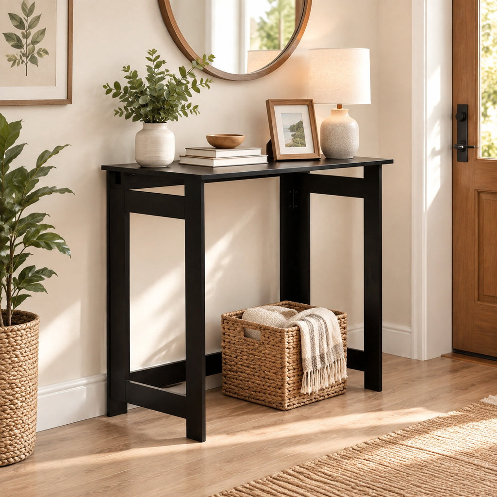 Airfind Folding Console Table with Foldable Legs, 55 lbs Capacity, Engineered Wood Frame, 31.5 Inch x 16 Inch x 29.5 Inch Footprint, Black