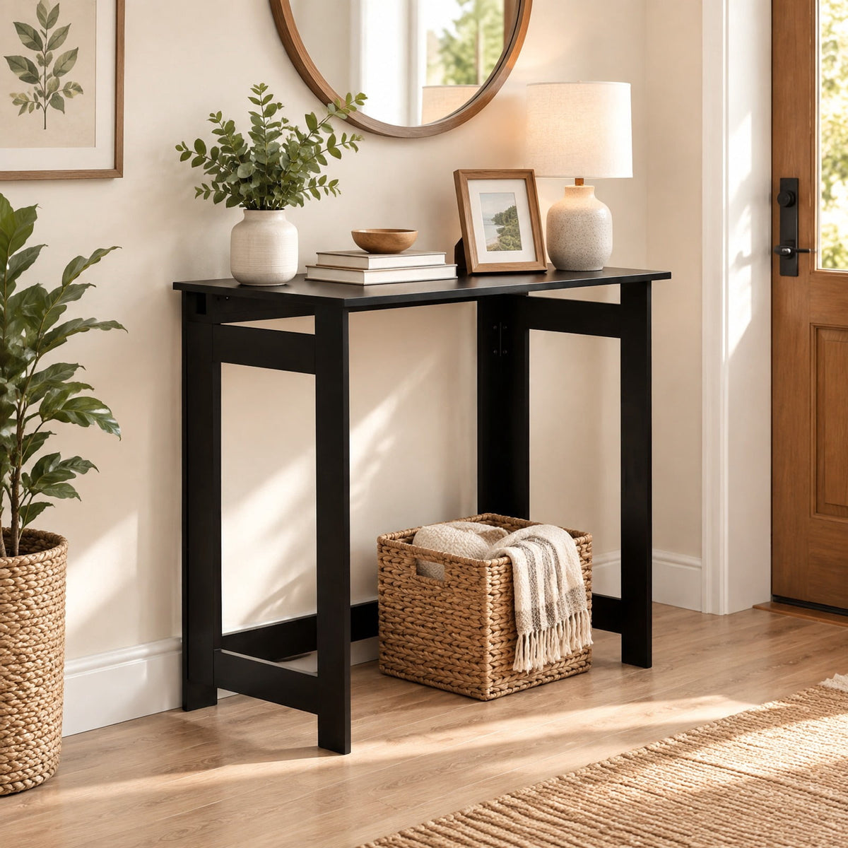 Airfind Folding Console Table with Foldable Legs, 55 lbs Capacity, Engineered Wood Frame, 31.5 Inch x 16 Inch x 29.5 Inch Footprint, Black