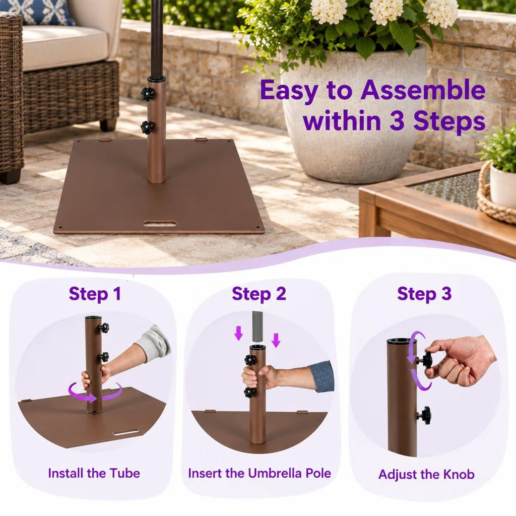 Airfind 50 LBS Weighted 24 Inch Square Patio Umbrella Base, Steel PP Frame, 24 x 24 x 14 (L x W x H) Suitable Footprint, Brown