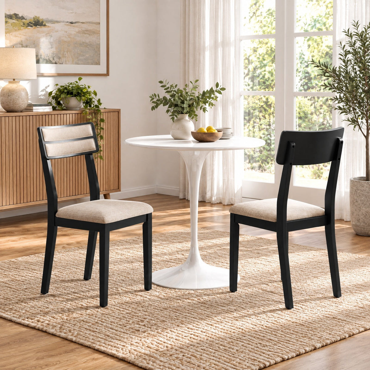 Airfind Modern Dining Chairs Set of 2 with Tilt Backrest for Dining Room, 400 lbs Capacity, Fabric Rubber Wood Frame, 18in x 20in x 35in Footprint