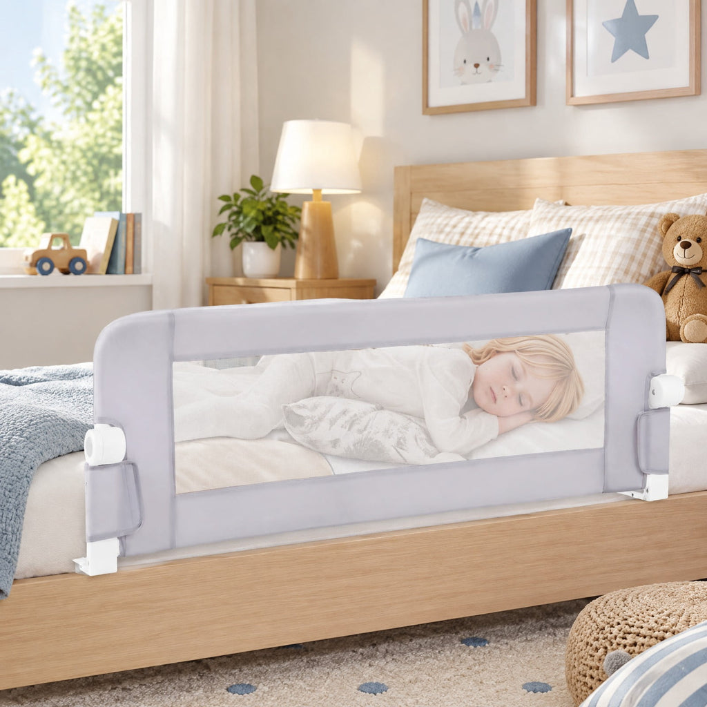 Airfind Foldable Bed Rail Swing Down Baby Bed Guard Rail, Metal Oxford Cloth PP Cotton Frame, 47 x 17 x 15.5（L x H x W） Footprint, White