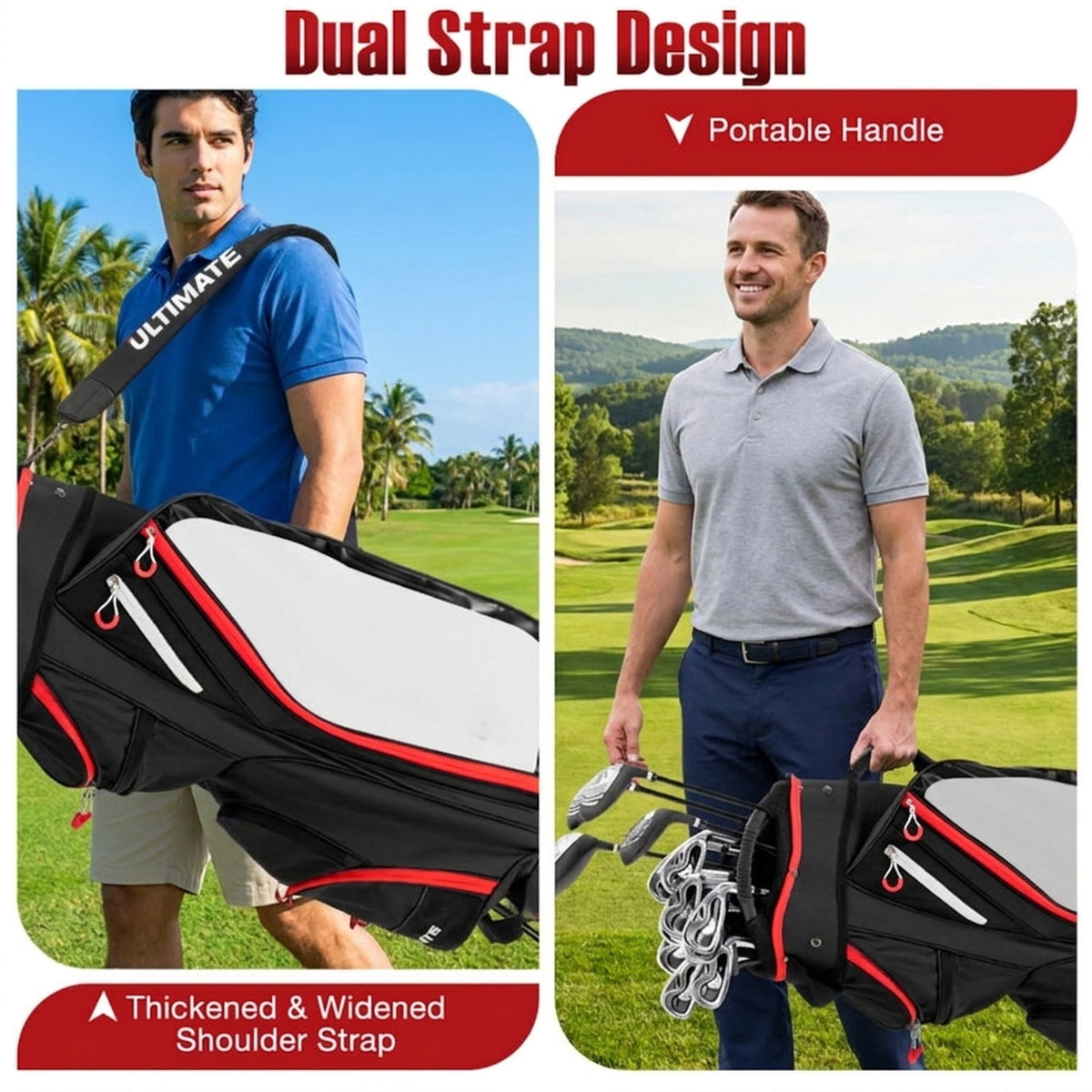 Airfind 14-Way Golf Cart Bag with Insulated Cooler Pocket and 10 Storage Pockets for Sports Equipment and Cold Drinks, Navy
