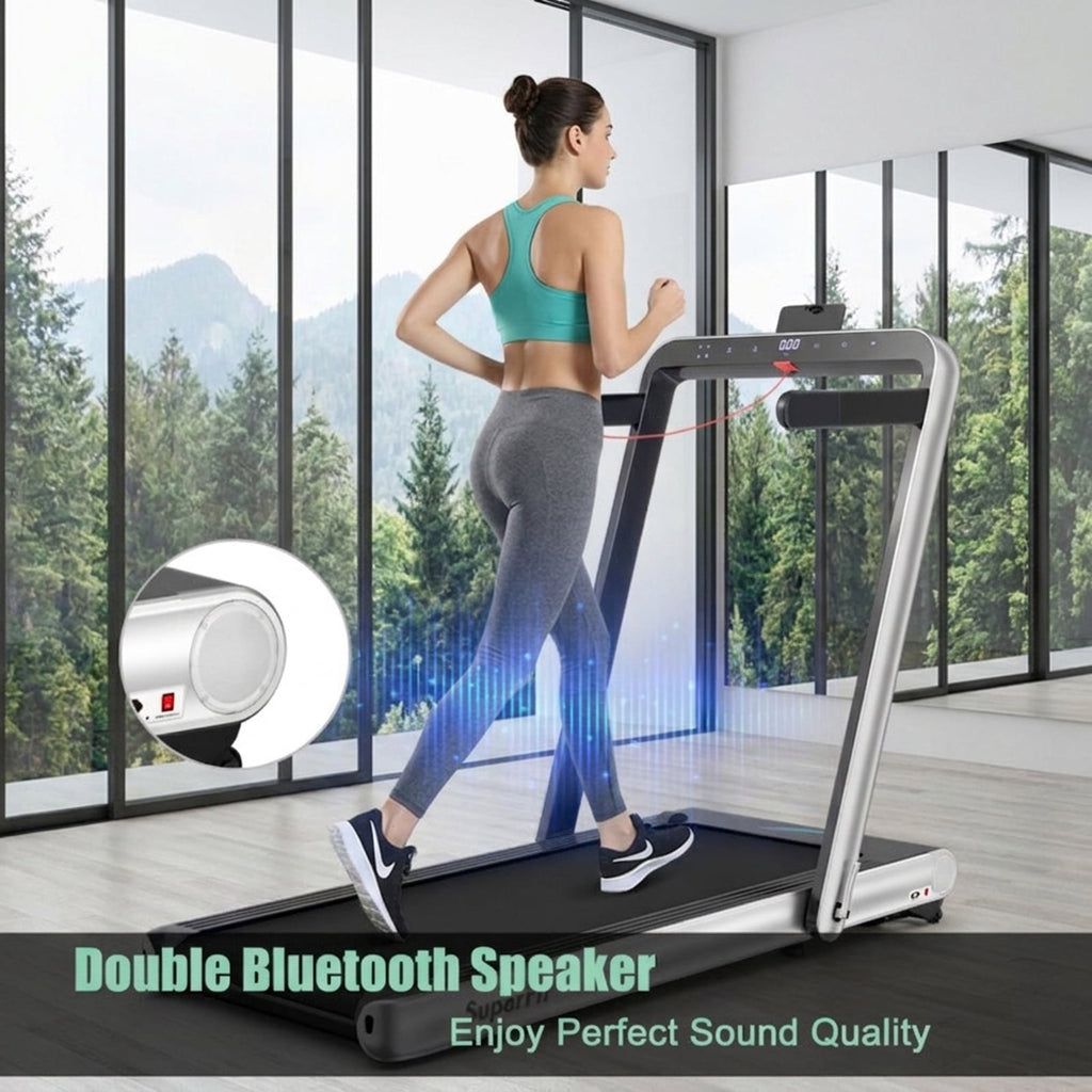 Airfind Folding Treadmill for home with 4.75HP 2-in-1 Walk-to-Run Motor and App Sync to track pace and calories for small spaces, Silver
