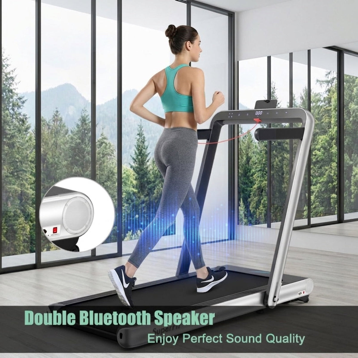 Airfind Folding Treadmill for home with 4.75HP 2-in-1 Walk-to-Run Motor and App Sync to track pace and calories for small spaces, Silver