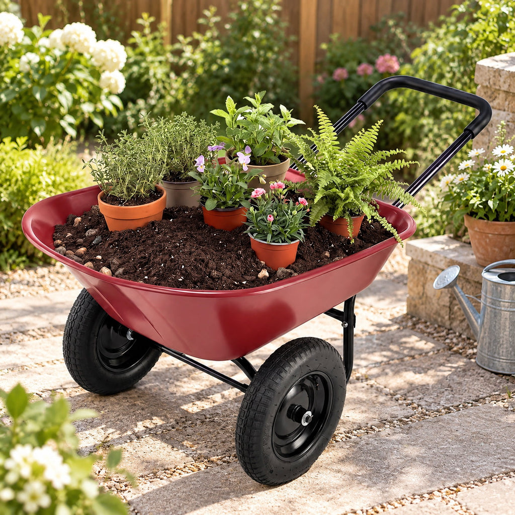 Airfind 2 Tire Heavy-duty Dolly Utility Cart Wheelbarrow Garden Cart, Steel and PP, 54 Inch x25 Inch x26 Inch (L x W x H), Red for Home, Patio and Everyday Use