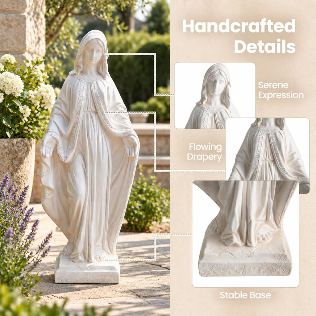 Airfind 31.5 Inch Virgin Mary Statue with Aged Finish for Yard Patio, Magnesium Oxide Fiber Filaments Frame, 8.5 x 8.5x 31.5 Footprint, White