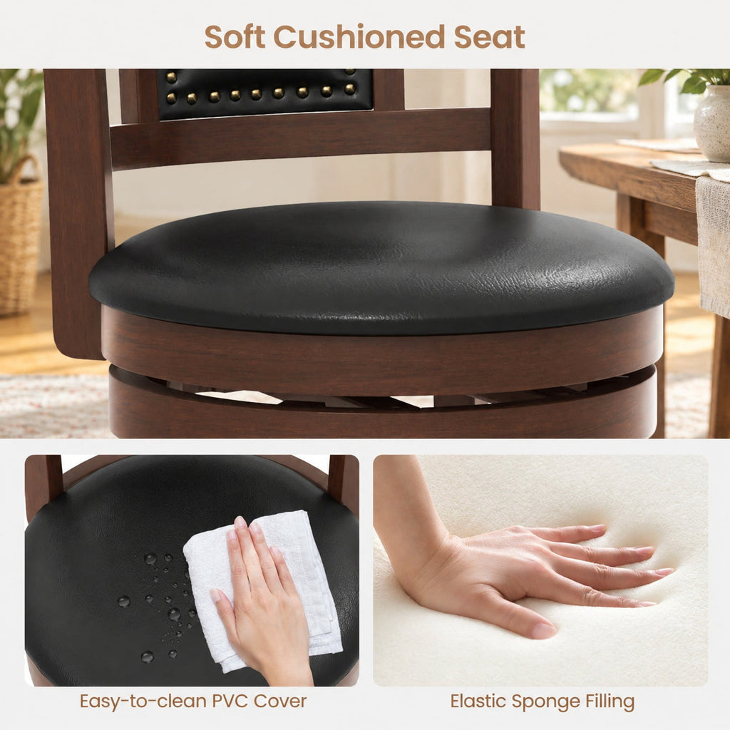 Airfind 25.5 Inch/30.5 Inch Upholstered Bar Stools Set of 2 with Curved Backrest and Footrest-25.5 inches, 250 lbs Capacity, Espresso Black