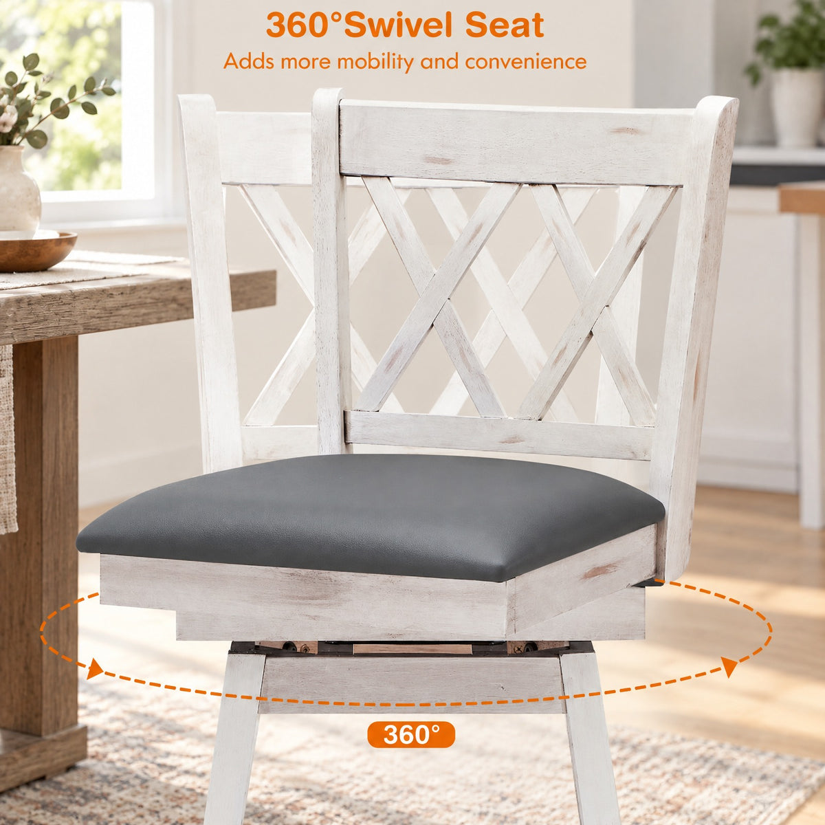 Airfind 2 Pieces 29 Inches Swivel Counter Height Barstool Set with Rubber Wood Legs, 265 lbs Capacity, PVC High density sponge rubber wood Frame