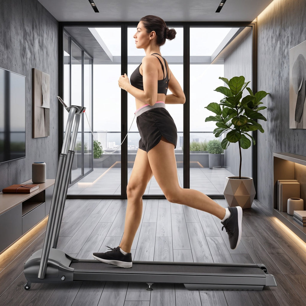 Airfind Compact Folding Treadmill with 3.0HP Motor, Touch Screen APP Control, 5-Layer Running Belt, Portable Home Office Electric Walking Running Machine, 265, Black
