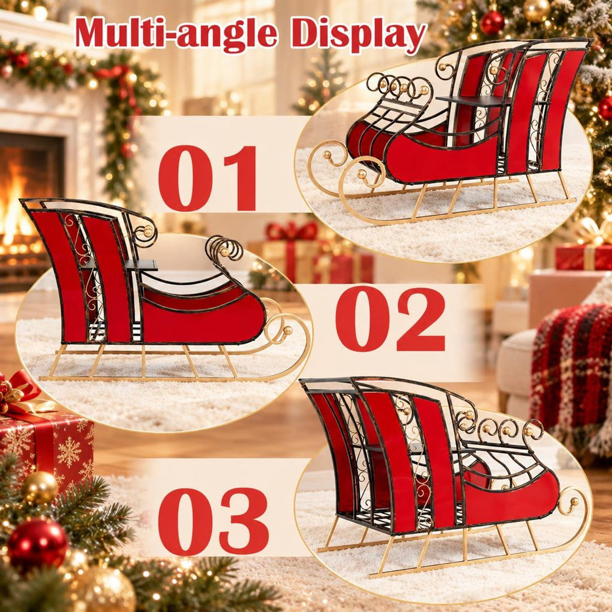 Airfind 3 FT Christmas Metal Sleigh Decoration Santa Sleigh with 2, 37 x 16 x 23Net Weight 17 lbsWeight Footprint