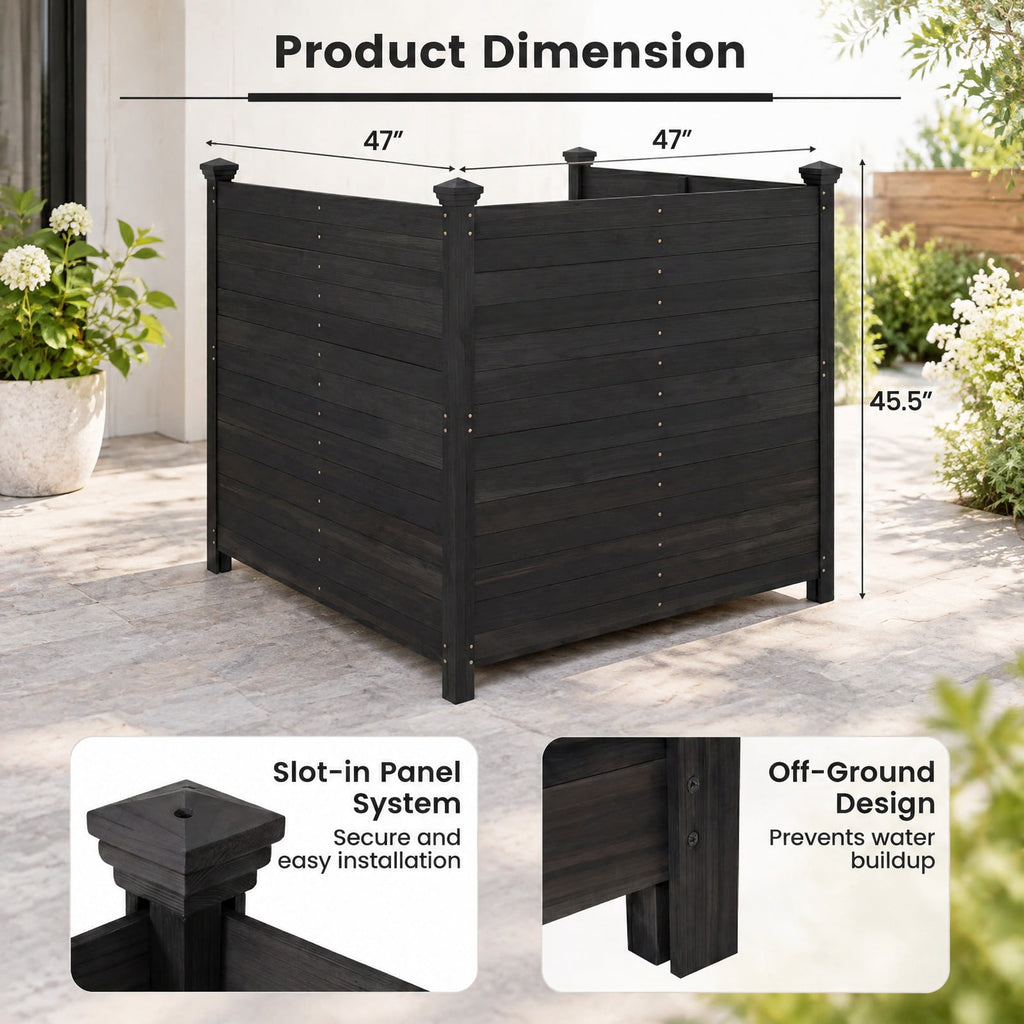 Airfind 3-Panel Outdoor Privacy Air Conditioner Fence for Outside, Fir Wood, 47 Inch x 47 Inch x 45.5 Inch Length of Each Ground Stake 12 Inch