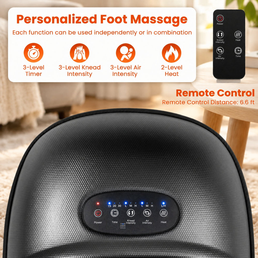 Airfind Shiatsu Foot Massager Machine with 2-Level Heat and Air Compression, EVA ABS Polyester Fabric Frame, Black