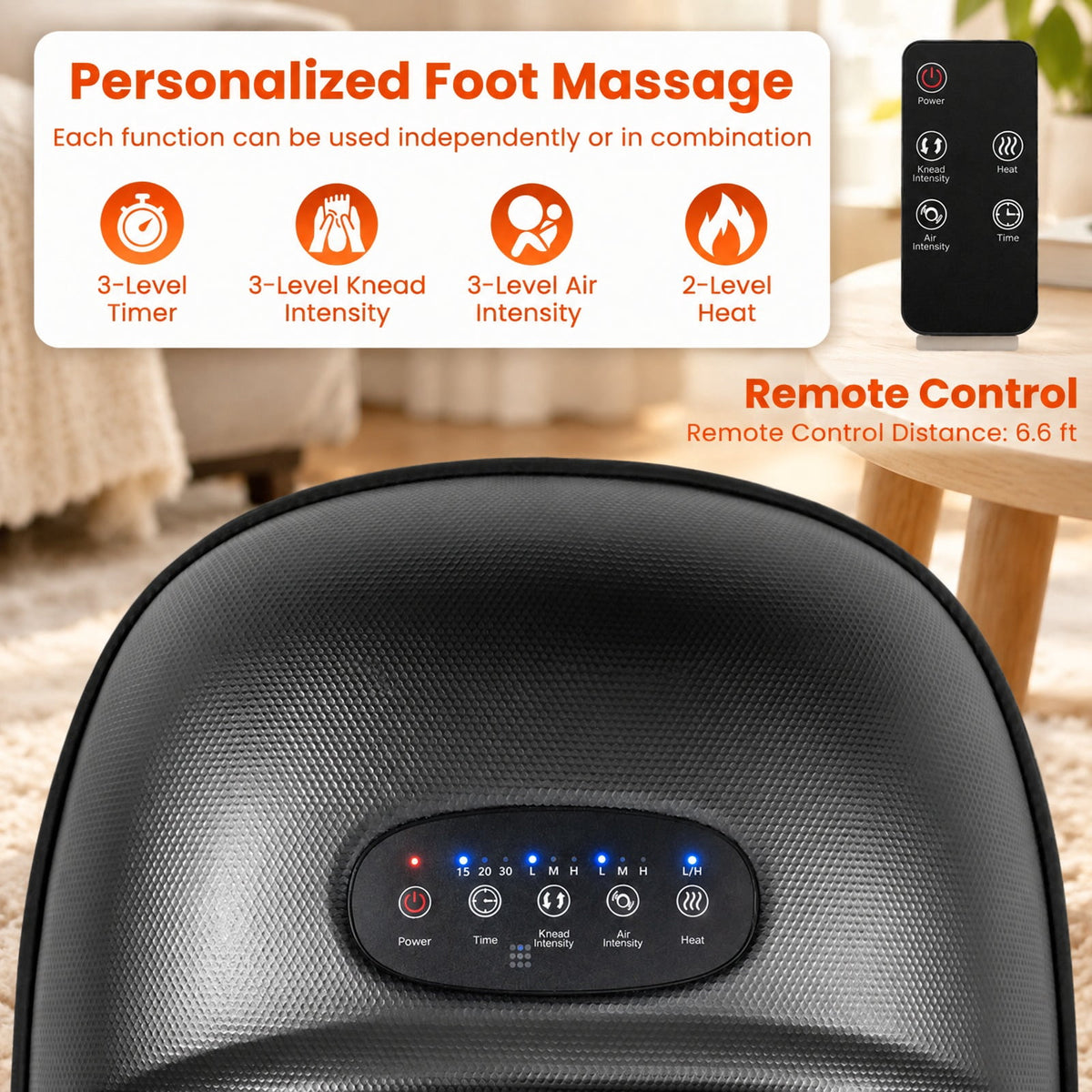 Airfind Shiatsu Foot Massager Machine with 2-Level Heat and Air Compression, EVA ABS Polyester Fabric Frame, Black