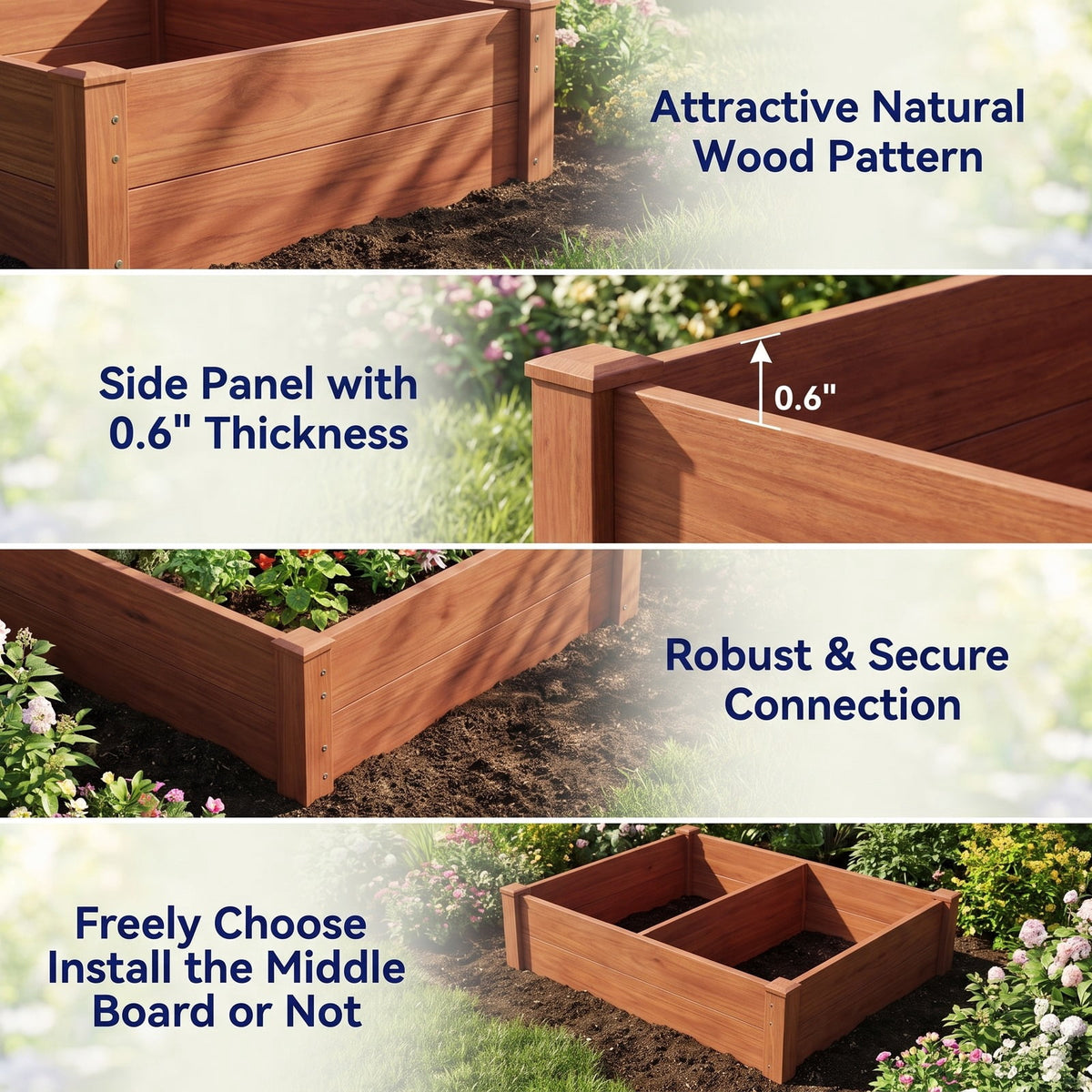 Airfind Raised Garden Bed with 2 Planter Boxes and 3 Trellis, 22 lbs Capacity, Fir Wood Frame, 88 x 45 x 43 (L x W x H) Interior Footprint, Brown
