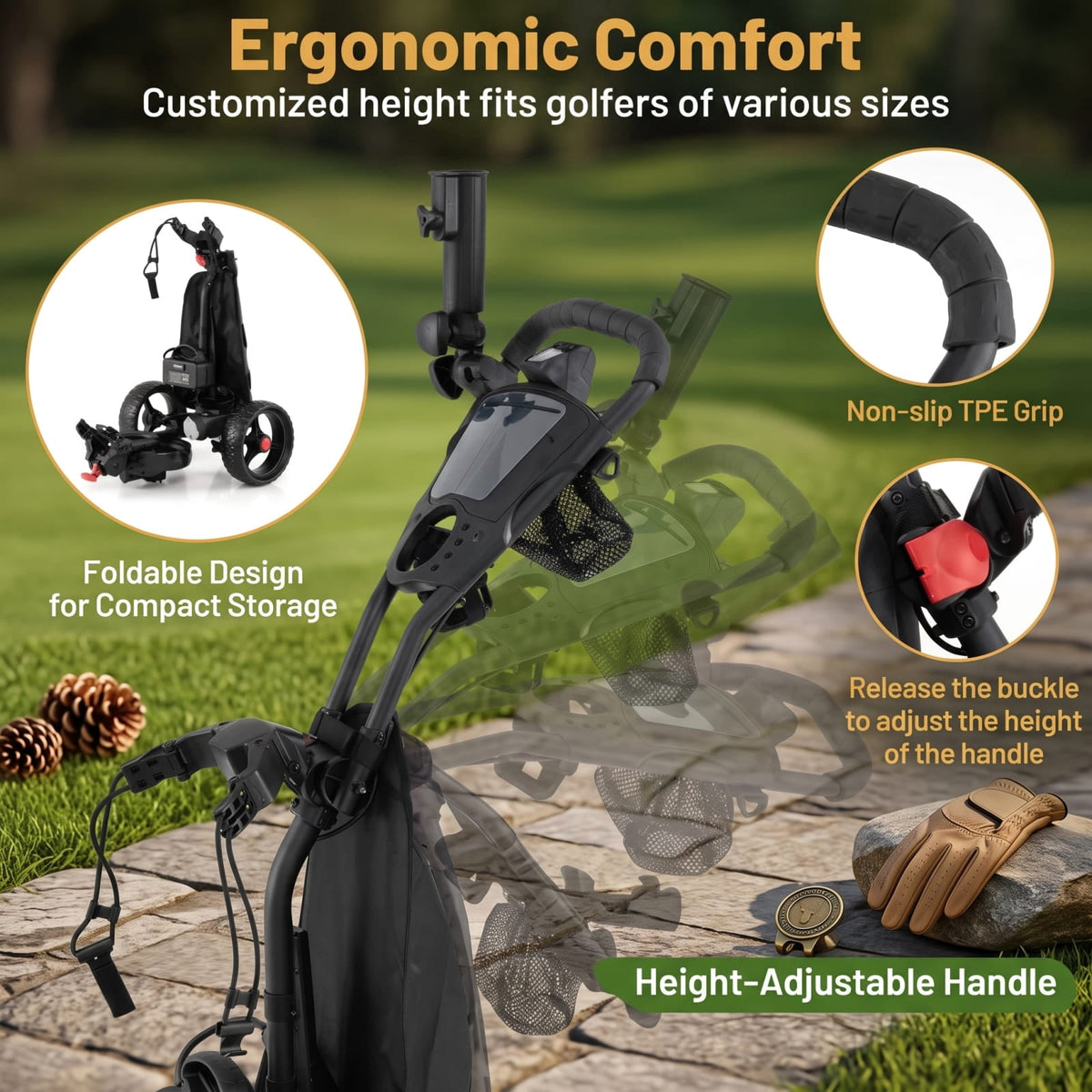 Airfind 3 Wheel Electric Golf Bag Cart with Adjustable Handle and 9 Speed Settings and USB Port for Course Walking, Black