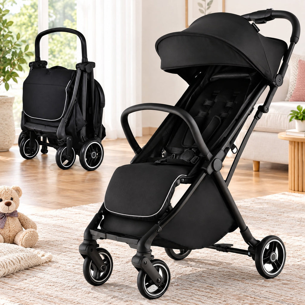 Airfind One-Hand Folding Portable Lightweight Baby Stroller with Aluminum Frame, 33 lbs Capacity, Aluminum polyester EVA Frame, Black