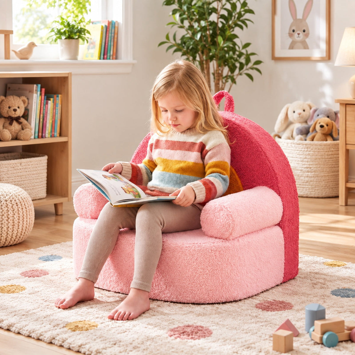Airfind Kids Sofa Toddler Foam Couch with Soft Fleece Fabric Cover, Teddy Fleece Fabric Frame, for 3+ years old, 21.5in x 17.5in x 17.5in Footprint