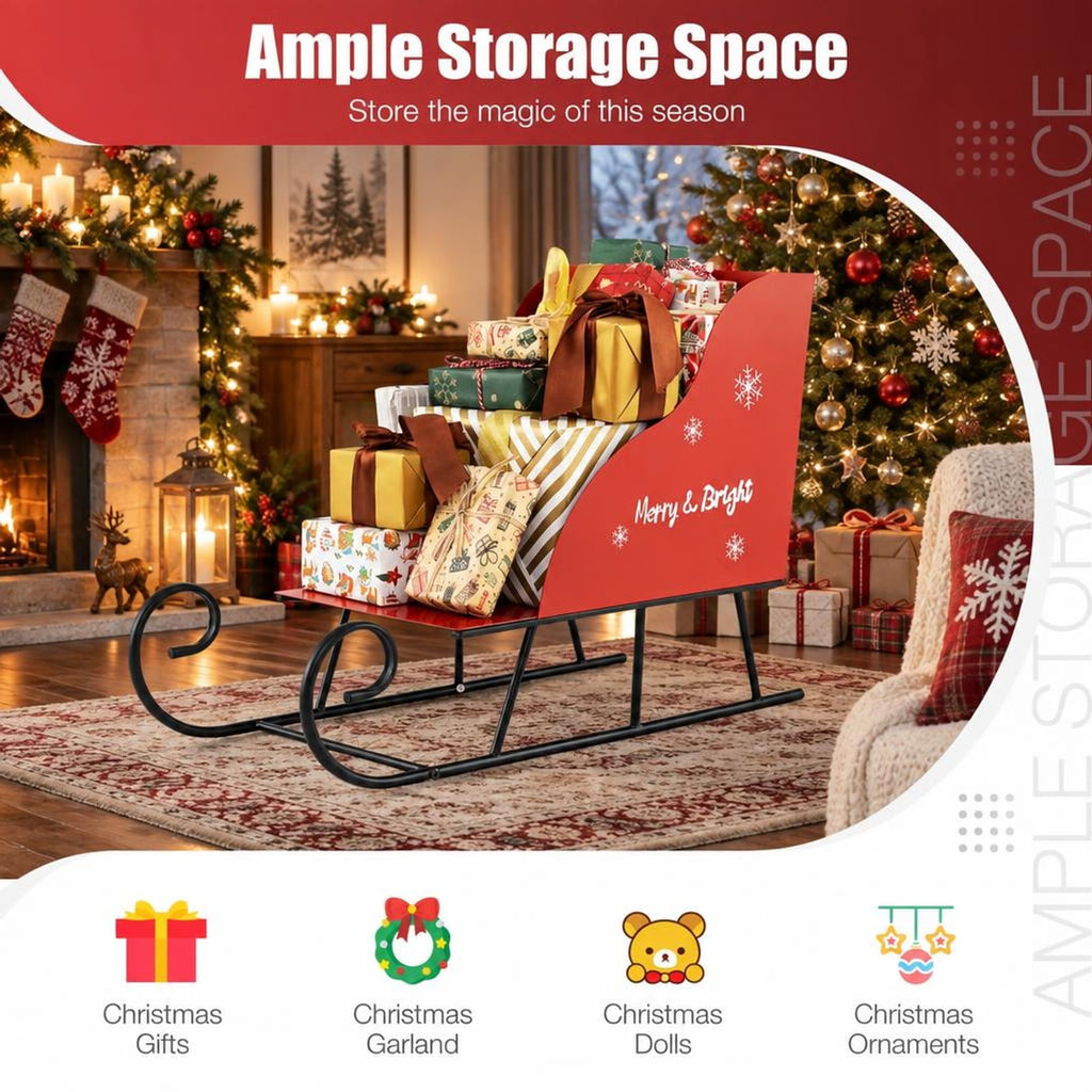 Airfind Metal Christmas Santa Sleigh Basket Xmas Santas Gift Storage Sleigh, 33 lbs Capacity, Metal Frame, 29in x 12.5in x 20in Footprint, Red and Black