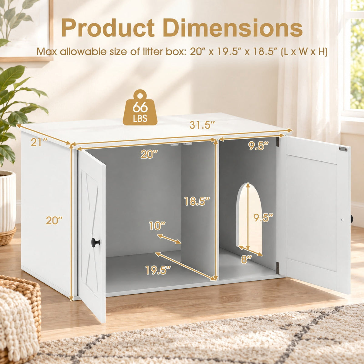 Airfind Hidden Cat Litter Box Enclosure Furniture with Divider, White, Large tabletop for plants decorations or storage, for Everyday Home Use