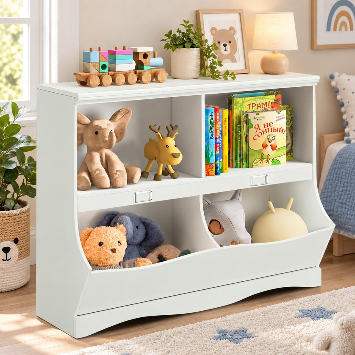 Airfind Kids Storage Unit Baby Toy Organizer Children Bookshelf Bookcase, Wood All hardware included Frame, White