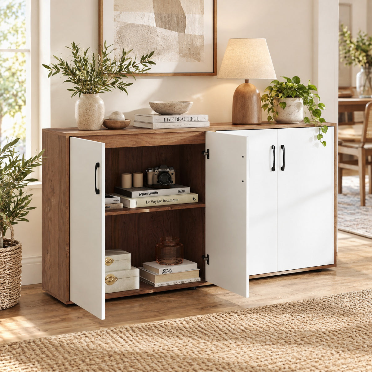 Airfind Coffee Bar Cabinet with 5-Position Adjustable Shelf for Living Room Dining Room, 90 lbs Capacity, Engineered Wood MDF Frame, Natural