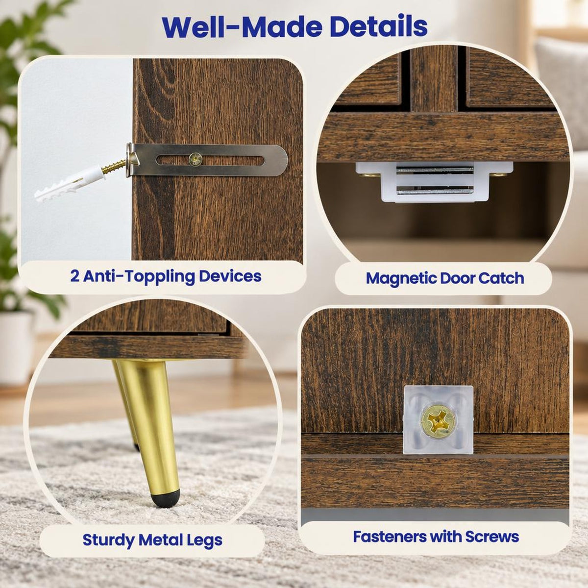 Airfind Bathroom Storage Cabinet Freestanding Floor Cabinet with 2 Drawers and 2 Doors, 44 lbs Capacity, Engineered Wood Metal Frame, Brown