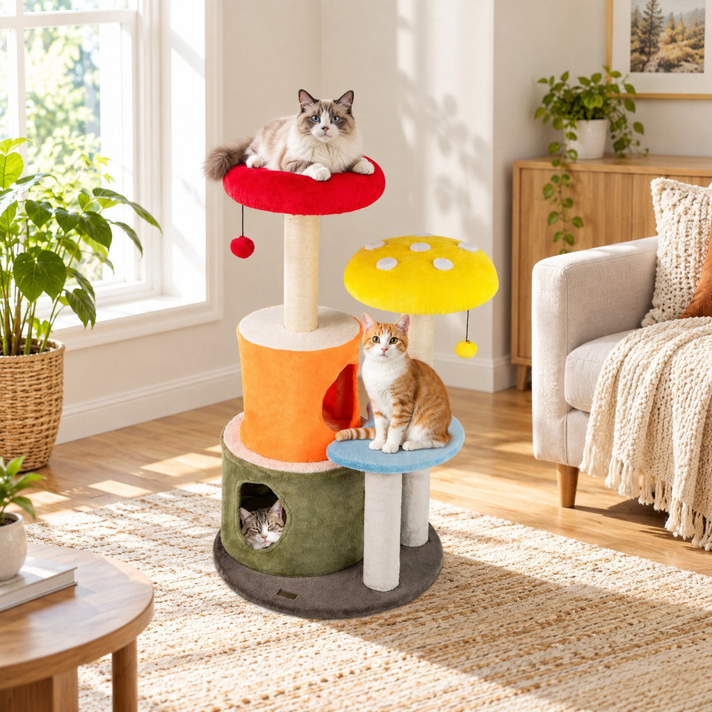 Airfind 43 Inch Tall Cat, Tree Cute with 2 Condos and Padded Platforms, 22 lbs Capacity, Engineered Board Plush Fabric Sisal Frame, Colorful