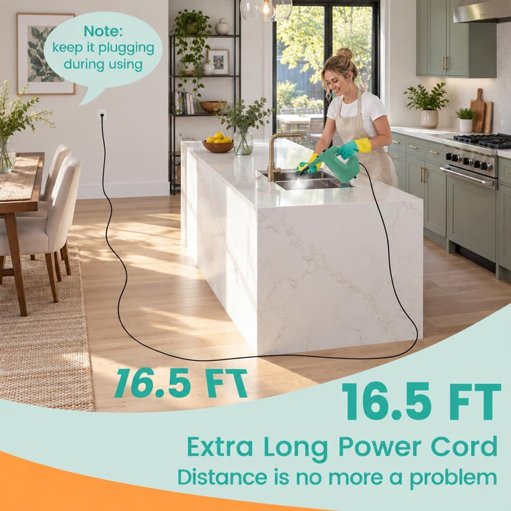 Airfind 1400W Handheld Steam Cleaner with 14-Piece Accessory Kit and Child Lock, PP Frame, 13 x 5 x 9.5 Footprint, Green