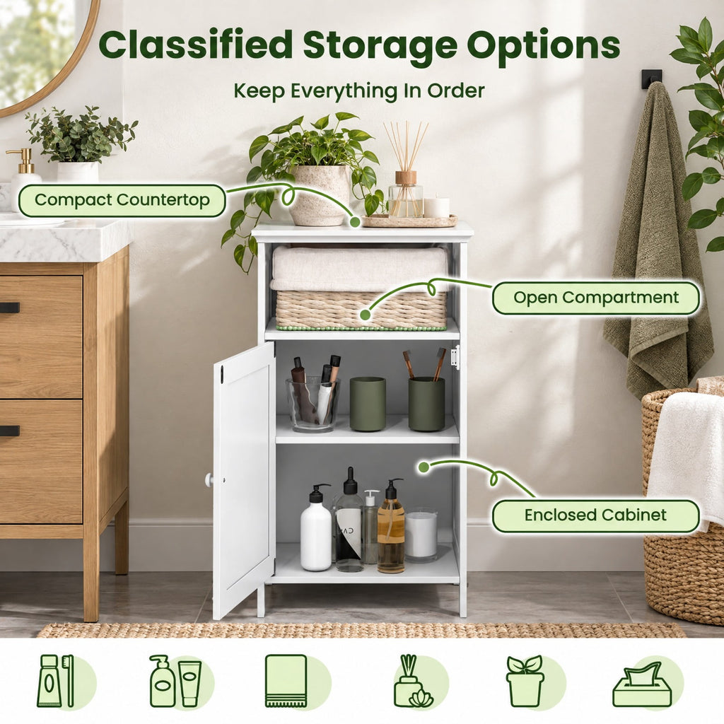 Airfind Bathroom Freestanding Adjustable Shelf Floor Storage Cabinet, MDF Frame, 16 Inch x 12 Inch x 27.5 Inch Footprint, White