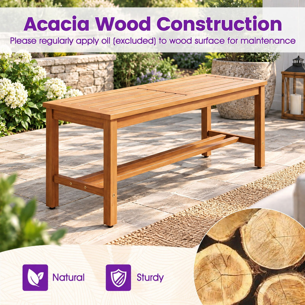 Airfind Outdoor Acacia Wood Patio Bench for 2 with Slatted Seat-2 Pieces, 800 lbs Capacity, Acacia Wood Frame, 40 x 14 x 17 Footprint, Wood