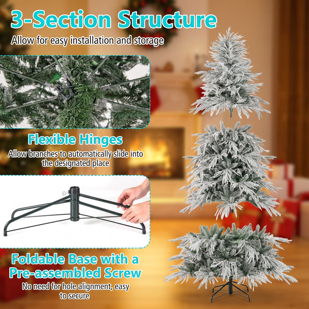 Airfind 8 Feet Snow-flocked Artificial Christmas Tree Pre, PE PVC Metal Tree Height 8/7/6 ft Tree Width 5/4.5/3.5 ft Frame, White