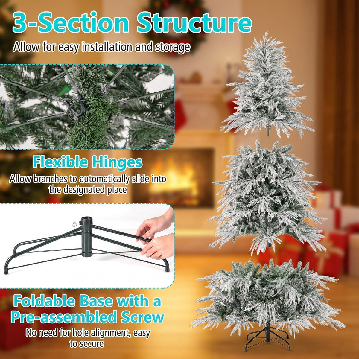 Airfind 8 Feet Snow-flocked Artificial Christmas Tree Pre, PE PVC Metal Tree Height 8/7/6 ft Tree Width 5/4.5/3.5 ft Frame, White