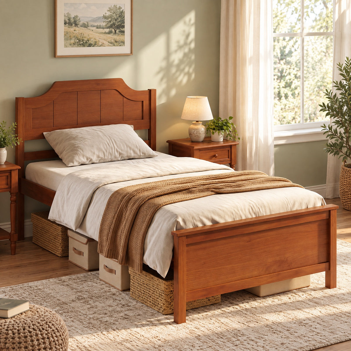 Airfind Multiple Size Solid Wood Platform Bed Frame with Headboard in Walnut, 350 lbs Capacity, 79.5 x 43 x 39 Bed Platform Footprint, Walnut