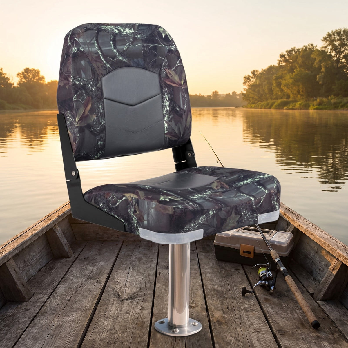 Airfind Folding Low Back Boat Seats 2 Pack with Thick Sponge Padding and Aluminum Hinges for Fishing and Cabin Boats, Camouflage