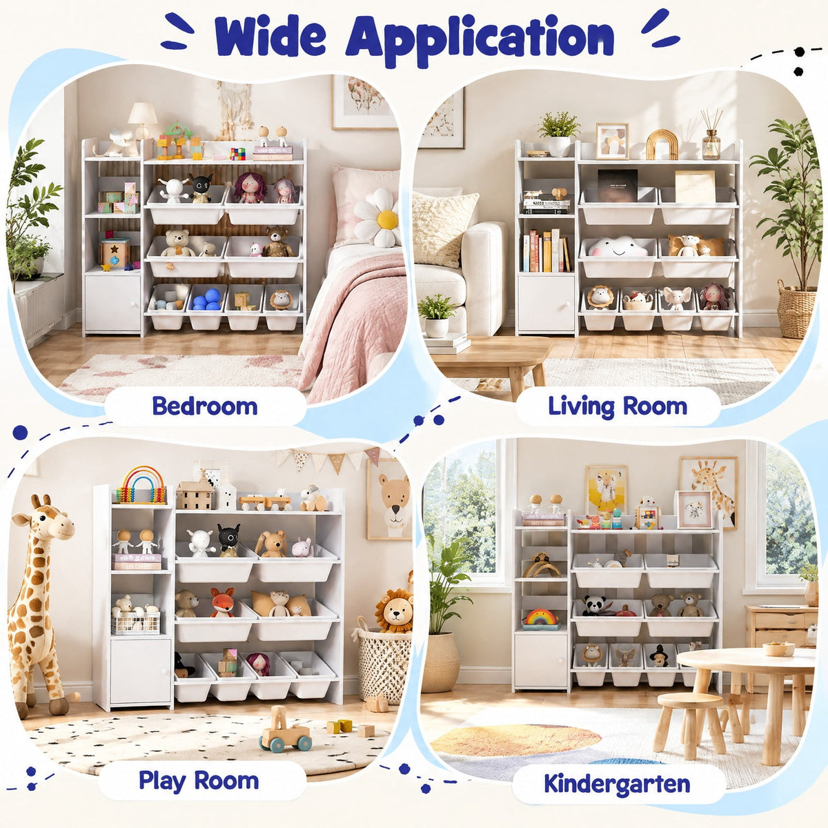 Airfind 4-Tier Kids Toy Storage Organizer Bookshelf and Toy Storage Rack with Door, 22 lbs Capacity, PP Metal MDF Frame, White