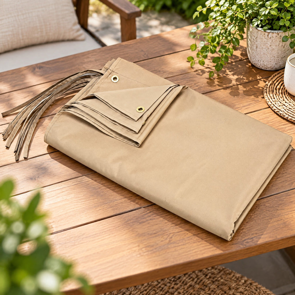 Airfind Outdoor Canopy Shade Cover with Copper Grommets 4 Straps, Polyester Frame, 17 x 7 Footprint, Beige