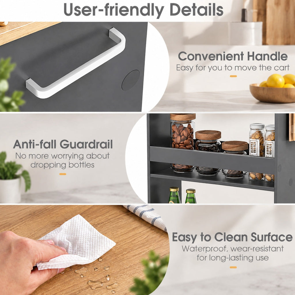 Airfind 4-Tier Rolling Storage Cart Slim Kitchen Cart on Wheels with Open Shelves and Handle, 15 lbs Capacity, Engineered Wood Metal Frame, Gray