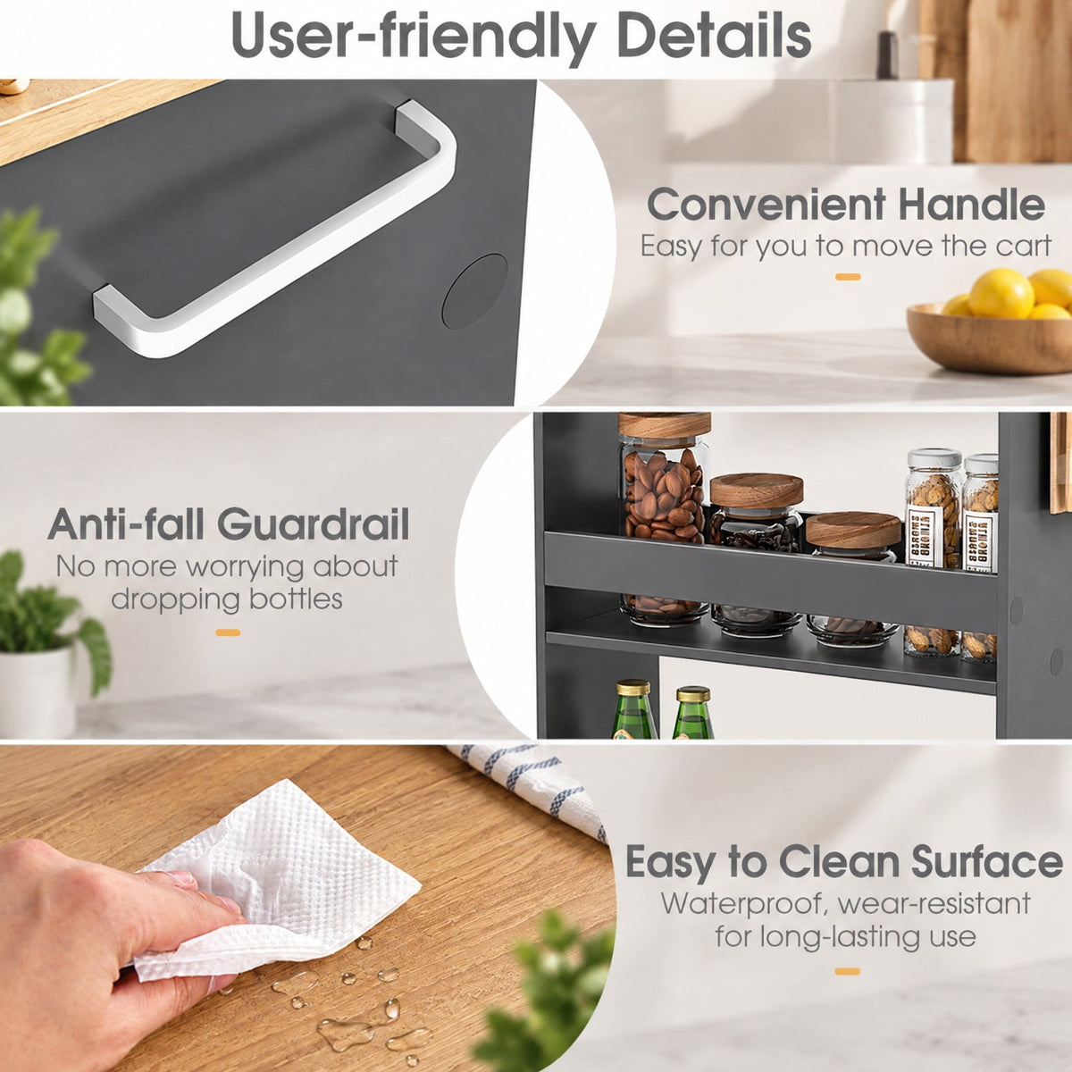 Airfind 4-Tier Rolling Storage Cart Slim Kitchen Cart on Wheels with Open Shelves and Handle, 15 lbs Capacity, Engineered Wood Metal Frame, Gray