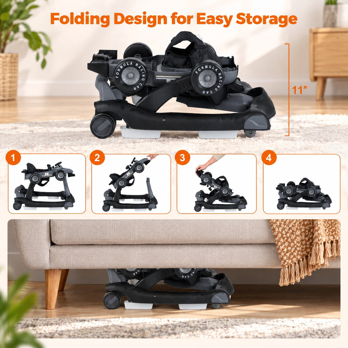 Airfind 4-in-1 Foldable Activity Push Walker with Adjustable Height, 25 lbs Capacity, PP polyester sponge Frame, 29 x 24 x 20/21/22 Footprint