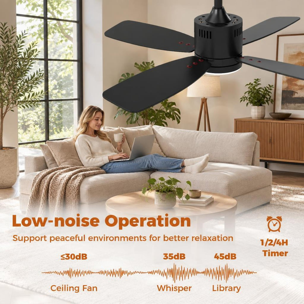 Airfind 42inch Ceiling Fan with Light and Remote 3CCT LED with Memory 4H Timer 6 Speeds, Metal Plywood PC Frame, Black