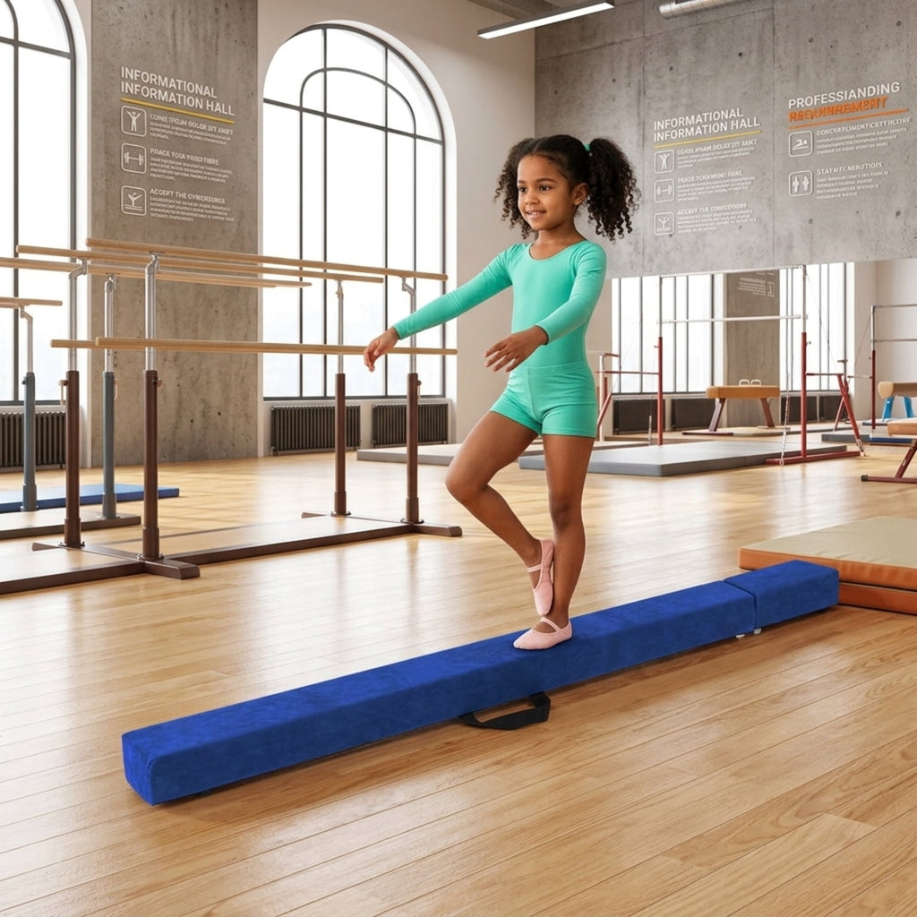 Airfind Folding Balance Beam with Solid Wood Base and Anti Slip Bottom for Kids Gymnastics Practice and Home Training, Blue