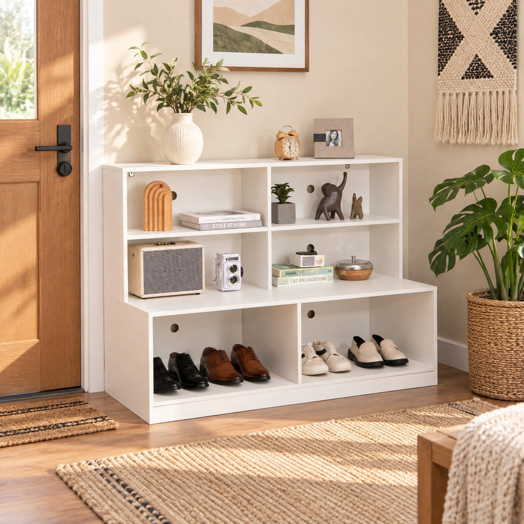 Airfind Entryway Shoe Cabinet with 2 Anti-tipping Kits, 110 lbs Capacity, MDF Frame, 47 x 19.5 x 35.5 Depth of Top Shelf 10 Footprint, White