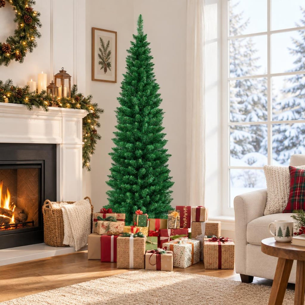 Airfind PVC Artificial Slim Pencil Christmas Tree-6 Feet, PVC iron 5 Ft: Frame, 2ft x 5ft Footprint, Green