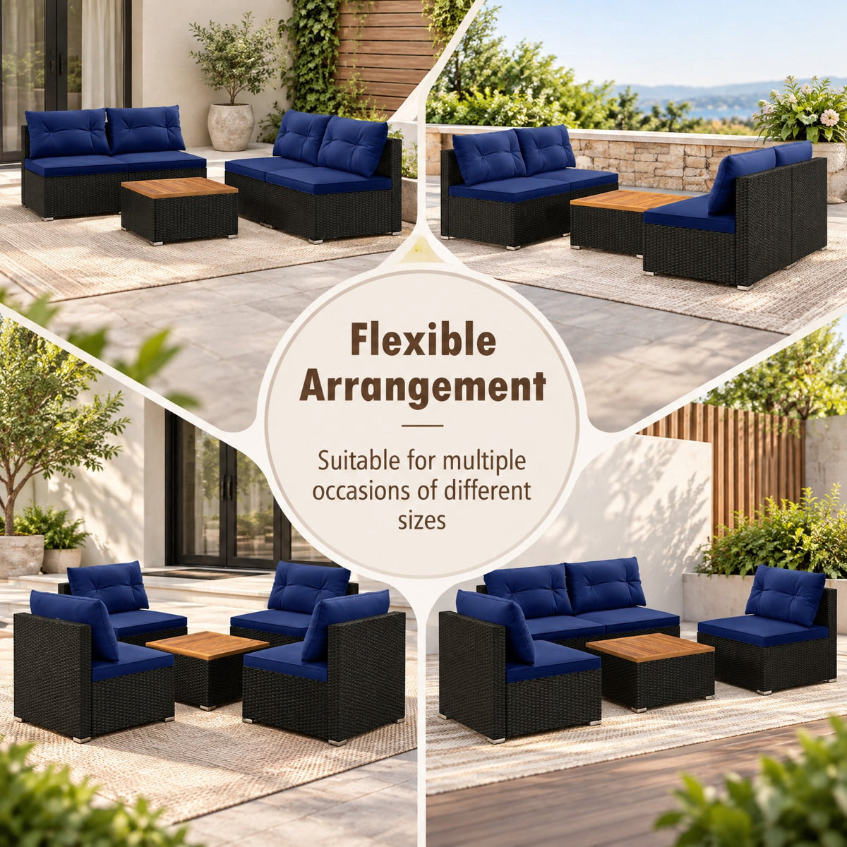 Airfind 5 Piece Outdoor Furniture Set with Solid Tabletop and Soft Cushions, Chair 400 lbs Capacity, 27 x 25 x 25 Footprint, Navy