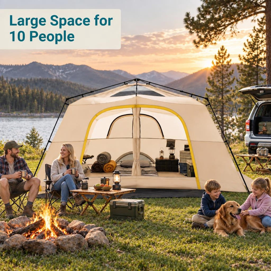 Airfind 10 Person Instant Cabin Camping Tent with Rainfly 13 ft x 9 ft Portable Large Family Tent, Coffee