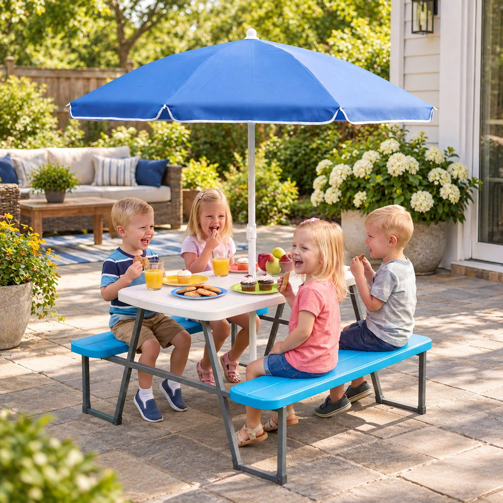 Airfind Kids Picnic Table with Benches Seats up to 4, 660 lbs Capacity, Metal Frame, for 3+ years old, 40 x 39.5 x 59 Tabletop Footprint, Blue