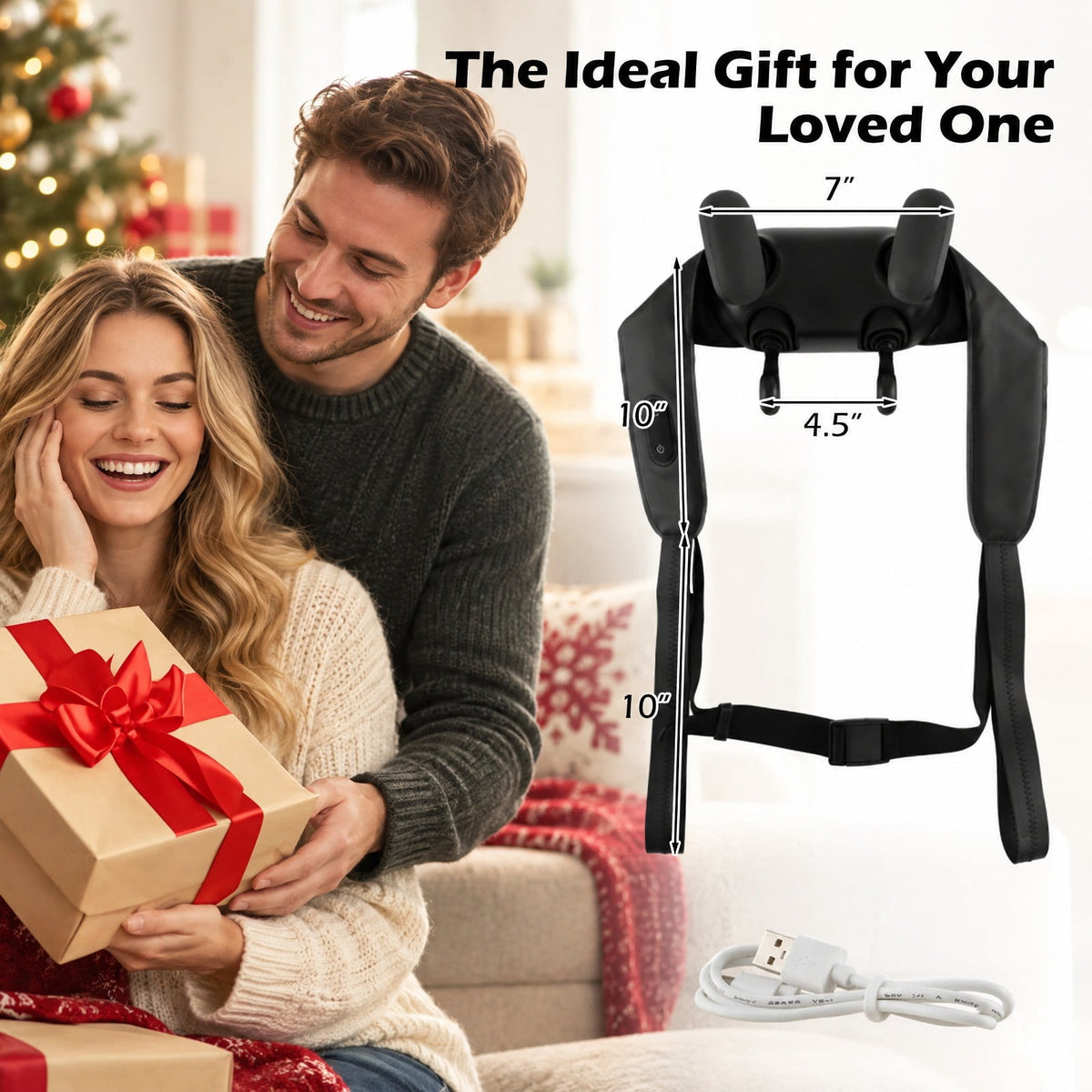 Airfind Neck Shoulder Massager with 2 Heat Levels for Pain Relief, PU ABS Silicone Frame, 8 x 20 x 5.5 Footprint, Black