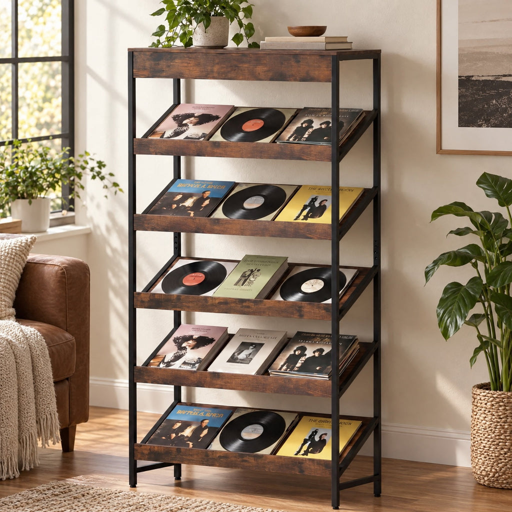 Airfind 6-Tier Tall Freestanding Bookshelf with Angled Shelves for Home Office, 230 lbs Capacity, Engineered Wood Frame, Brown