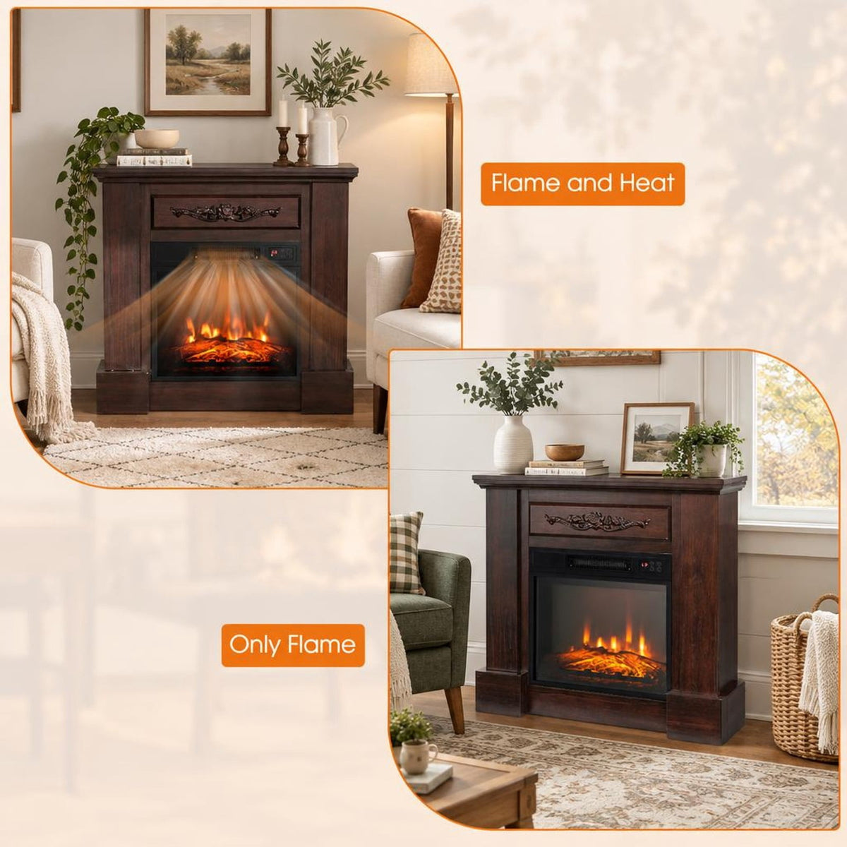 Airfind 1400W TV Stand Electric Fireplace Mantel with Remote Control, 22 Lbs Capacity, MDF PB Steel Plastic Tempered Glass, Natural